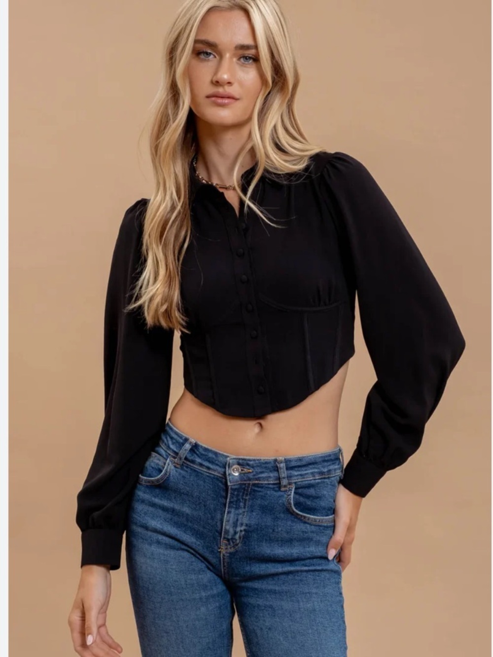 NWT Blu Pepper Rebecca Collared button front corset top